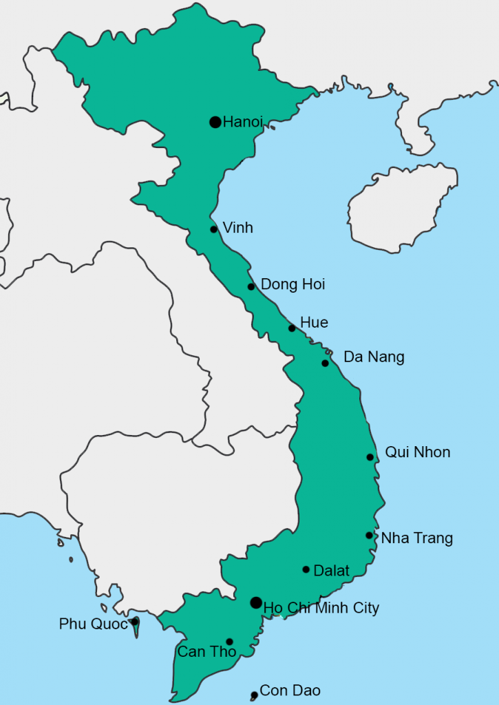 Kaart Vietnam vliegvelden