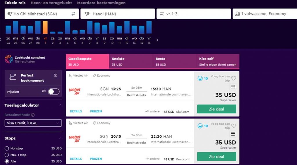 Momondo vliegticket Ho Chi Minh City naar Hanoi