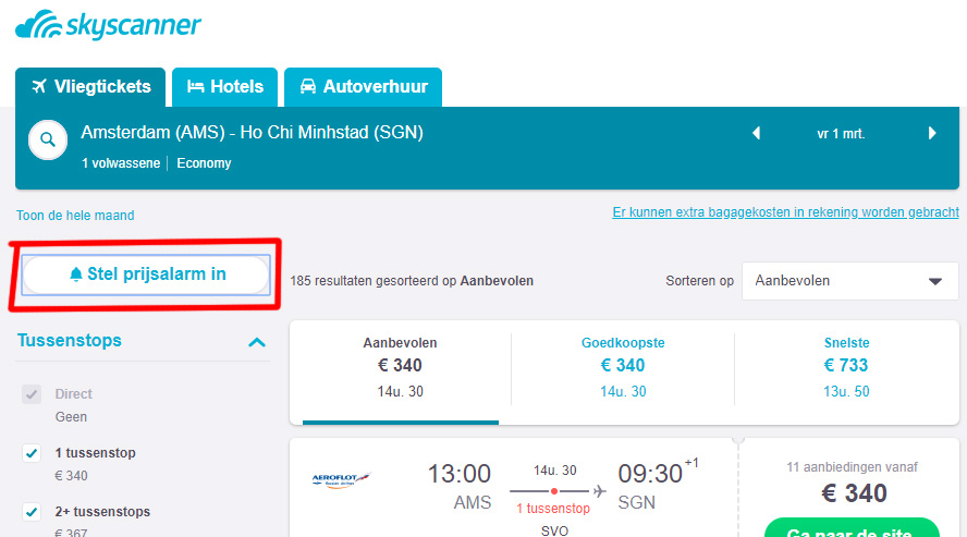 Prijsalarm Vietnam vliegticket
