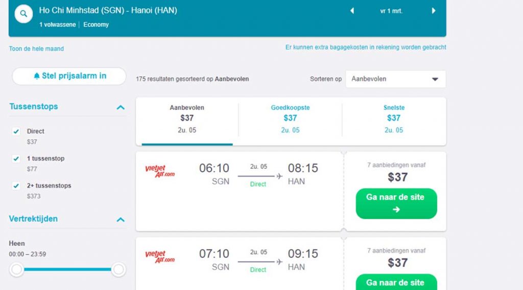 Skyscanner vliegticket Ho Chi Minh City naar Hanoi