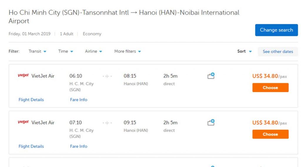 Traveloka vliegticket Ho Chi Minh City naar Hanoi