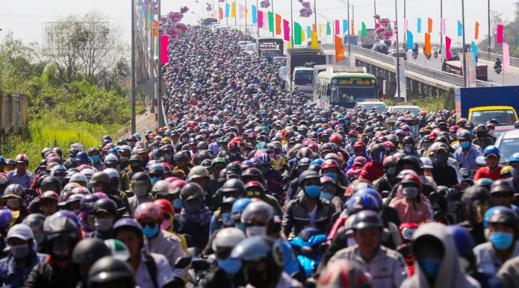 verkeer tijdens Vietnamees Tet nieuwjaar
