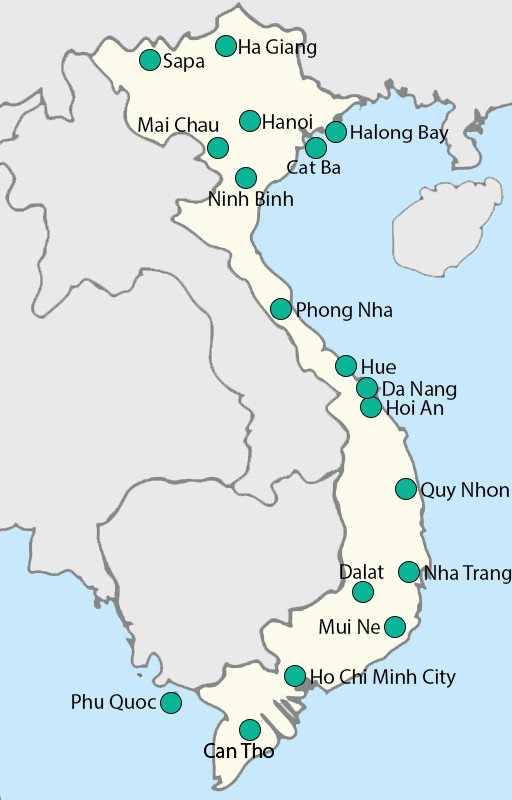 kaart steden Vietnam