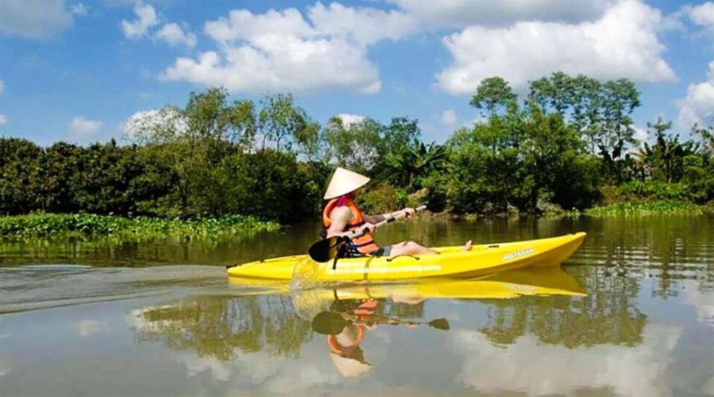 kajakkeen in de Mekong Delta